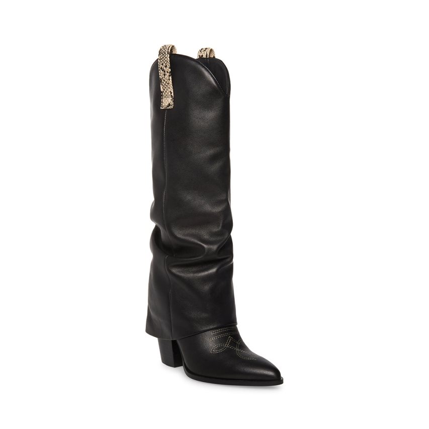 Black Steve Madden Lassy Leather Women's Knee-high Boots | PH 3580MJV